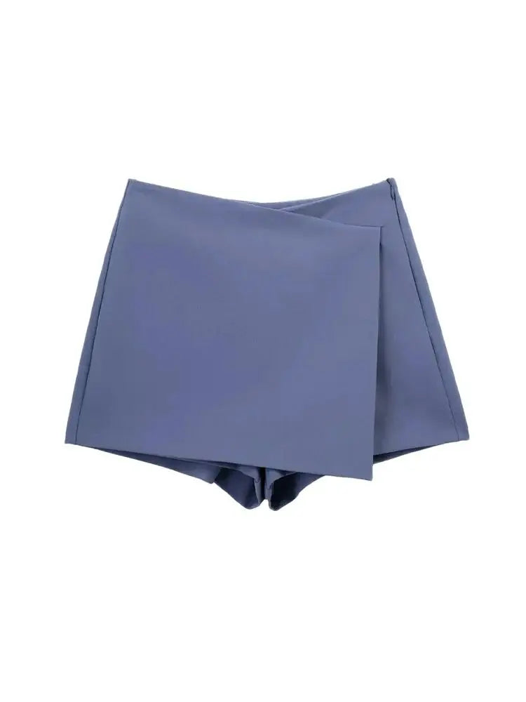 TRZA Women Fashion Pareo Style Asymmetric Shorts Skirts Vintage High Waist Side Zipper Female Skort Mujer - 3KDyn